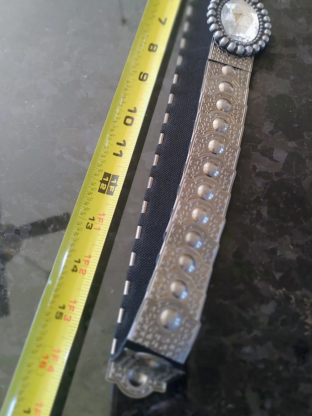 Decorative Silver-Tone Western Belt with Clear Oval Stone -